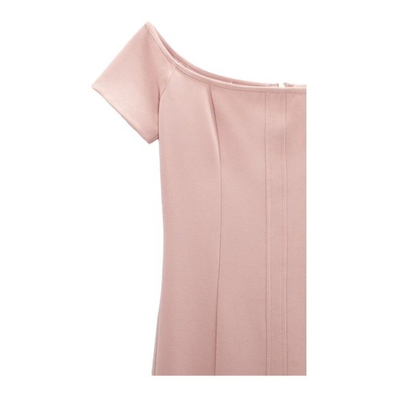 ZARA Light Pink Off the Shoulder Midi Dress Medium Blogger Favorite Valentines - Picture 14 of 16